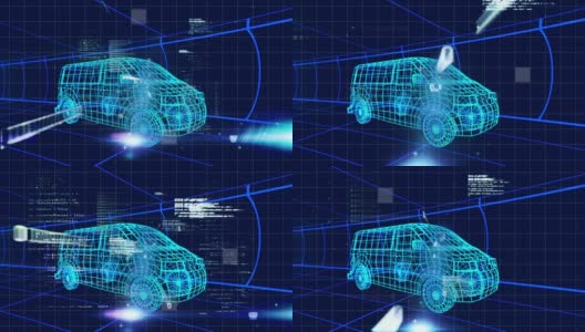 动画的3d汽车模型通过一个隧道与数据和信息高清在线视频素材下载
