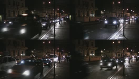 伦敦交通时间间隔、夜晚、骑士桥(HD)高清在线视频素材下载
