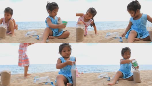 亚洲女孩在沙滩上玩耍高清在线视频素材下载