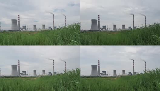 东营电厂和草原多云，时间间隔4k高清在线视频素材下载