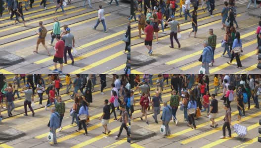 晴天香港市区著名的交通街道拥挤人行横道全景4k高清在线视频素材下载
