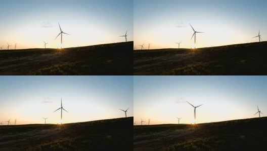 日落时的风力涡轮机高清在线视频素材下载