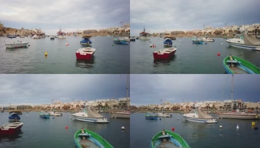 运动时间流逝典型的马耳他渔船在海上。马耳他高清在线视频素材下载