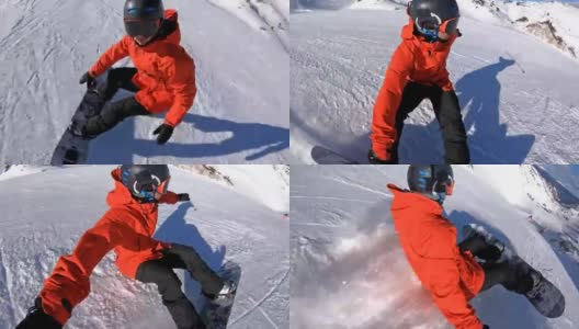 滑雪板运动员做了一个不成功的转弯，摔倒在滑雪坡上高清在线视频素材下载