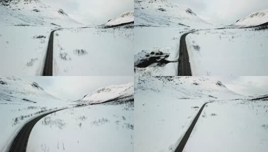鸟瞰挪威特罗姆瑟的一条山路高清在线视频素材下载