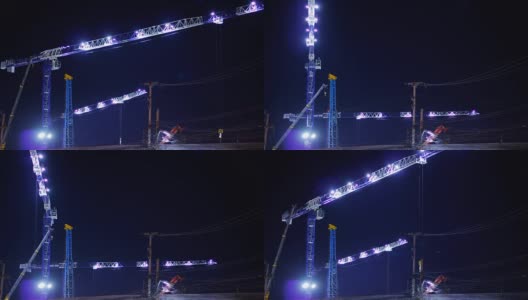 吊车施工延时夜景拍摄高清在线视频素材下载