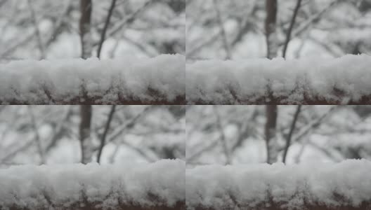 落在篱笆上的雪高清在线视频素材下载