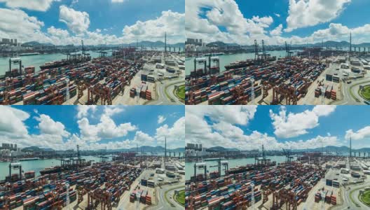 香港货柜码头的时间流逝-香港葵青货柜码头是世界上最繁忙的港口之一。高清在线视频素材下载