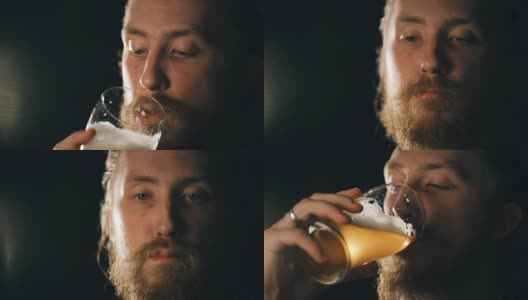 大胡子在喝啤酒高清在线视频素材下载