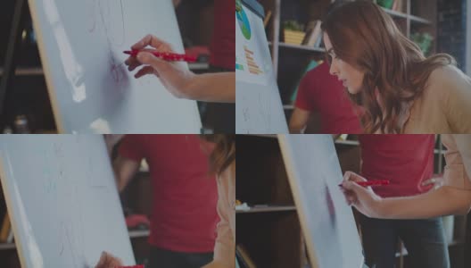 近距离的商业妇女手绘图表在办公室高清在线视频素材下载