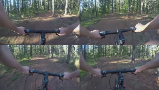 山地自行车在行动:PoV快速骑在森林高清在线视频素材下载