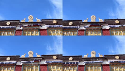 Tsurphu寺屋顶上的法轮高清在线视频素材下载
