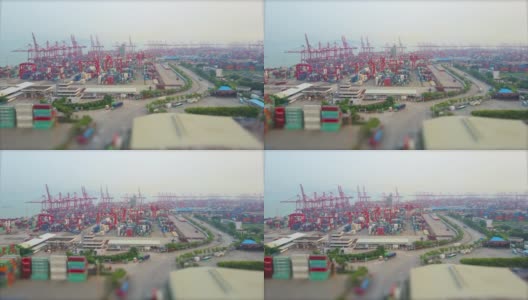 白天时间深圳著名集装箱港口航拍全景4k倾斜移位中国高清在线视频素材下载