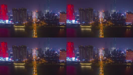 夜光长沙市中心市中心滨江交通大桥道路航拍时间全景4k中国高清在线视频素材下载