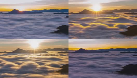 史诗早晨的自然与波低云运动在高山山谷与彩色日出天空在时间流逝景观高清在线视频素材下载