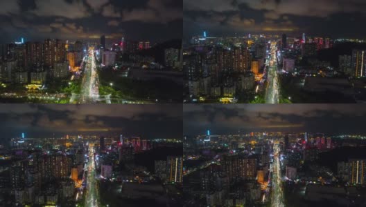 中国夜景时间照亮珠海城市交通街道十字路口航拍全景4k时间推移高清在线视频素材下载