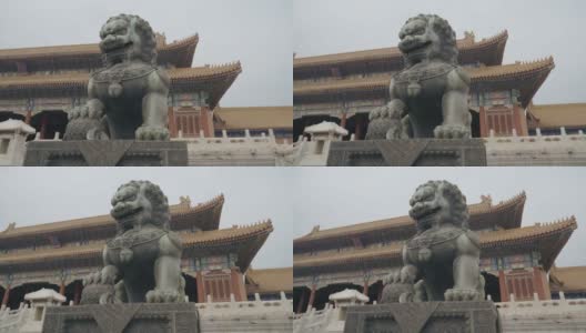 中国北京紫禁城内的大型皇家狮子雕像。高清在线视频素材下载