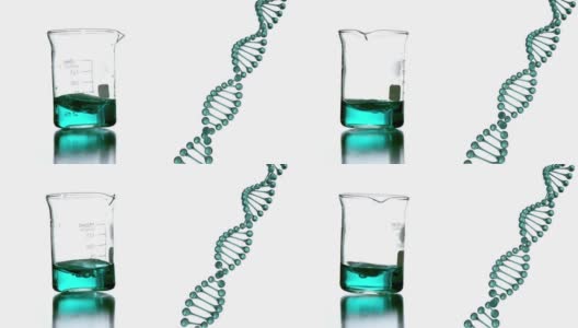 dna链在化学量杯上旋转的动画高清在线视频素材下载