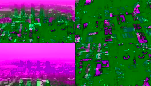 纽约哈莱姆区屋顶的迷幻色分隔镜头高清在线视频素材下载