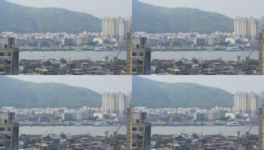 中国阳光日澳门城市景观工业部分屋顶全景4k高清在线视频素材下载