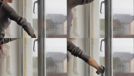 家庭主妇洗窗户高清在线视频素材下载