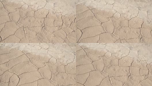 近距离观察:炎热阳光充足的沙漠中干裂的干旱土壤的细节高清在线视频素材下载