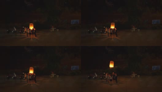 一群人和灯笼，佛教大斋节结束，泰国高清在线视频素材下载