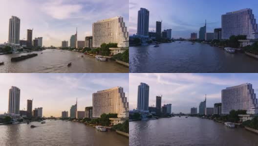 曼谷城在湄南河，曼谷城有蓝天高清在线视频素材下载