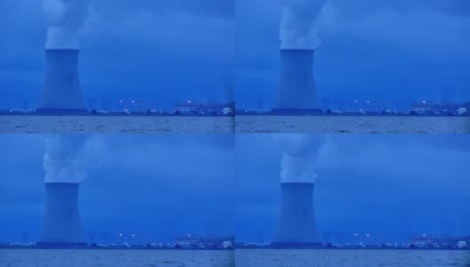 核动力冷却塔蓝夜黄昏4k高清在线视频素材下载