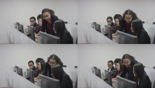 多民族大学学生在计算机实验室高清在线视频素材下载