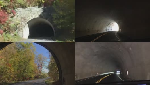 汽车穿过蓝岭公路的隧道高清在线视频素材下载