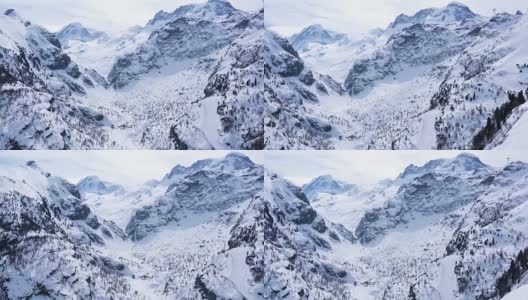 从泽马特村缆车上鸟瞰初春白雪覆盖的阿尔卑斯山高清在线视频素材下载