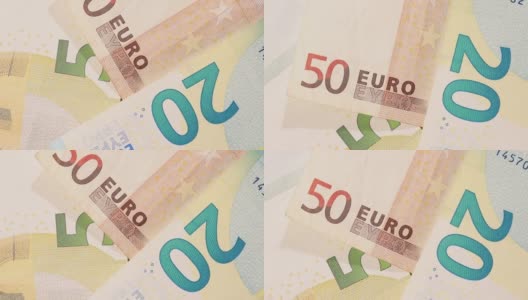 不同面值的欧元钞票接近高清在线视频素材下载