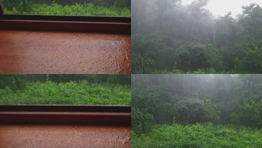 在大雨期间，从开着的窗户看到公园高清在线视频素材下载