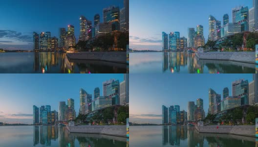 新加坡，4k延时电影之夜至日出新加坡中央商业天际线的场景，新加坡高清在线视频素材下载