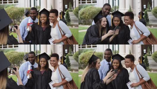 大学毕业生在毕业后给朋友和朋友的家人拍照高清在线视频素材下载