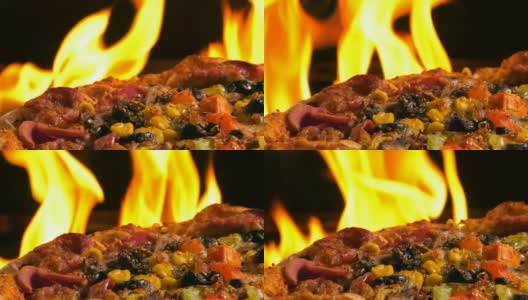 美味的意大利披萨着火了高清在线视频素材下载