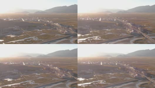 天线:明亮的秋日照耀在西藏偏远的港嘎镇。高清在线视频素材下载