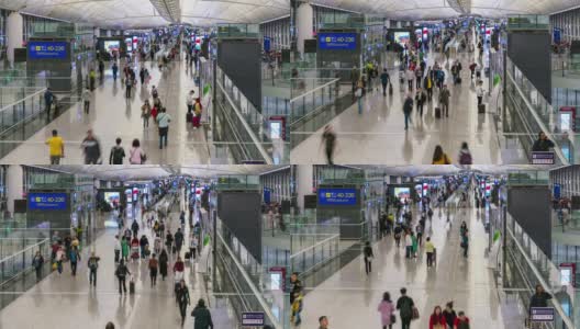 在中国香港，人们聚集在机场出发区的时间流逝高清在线视频素材下载