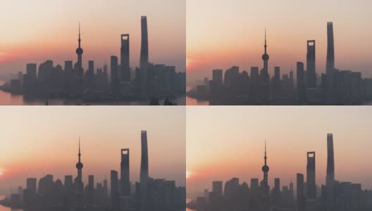 T/L TU鸟瞰图上海天际线在日出/上海，中国高清在线视频素材下载