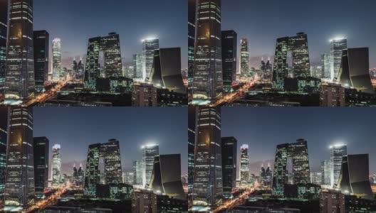 T/L鸟瞰图北京天际线和市中心在晚上/北京，中国高清在线视频素材下载