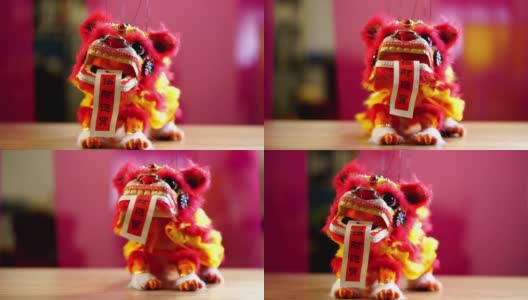 玩具中国狮子木偶正面观舞狮高清在线视频素材下载