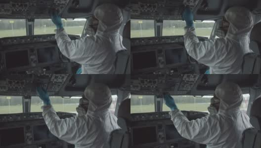 飞机驾驶舱因新冠肺炎疫情进行消毒高清在线视频素材下载