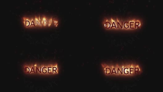 动画的橙色火焰文本危险，在黑色背景高清在线视频素材下载