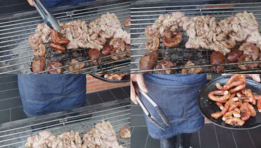 烤猪肉在火上烤高清在线视频素材下载