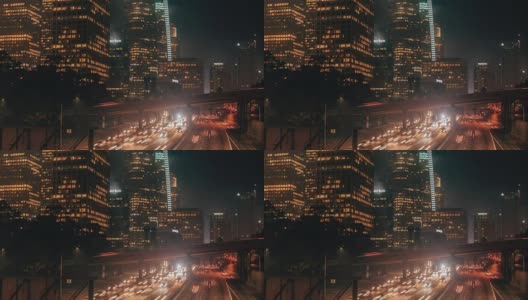 洛杉矶市中心夜间高速公路时间推移高清在线视频素材下载