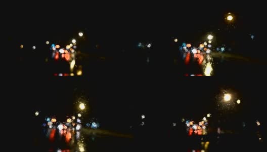 慢动作黑暗Dash摄像机汽车场景在一个雨夜高清在线视频素材下载