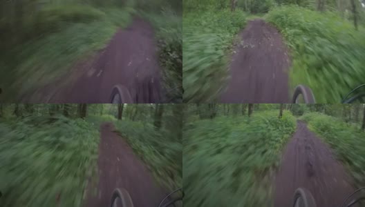 在森林里一条泥泞的小路上骑车高清在线视频素材下载