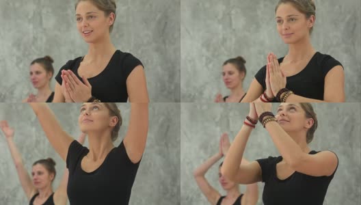 美女瑜伽教练在瑜伽课上练习高清在线视频素材下载