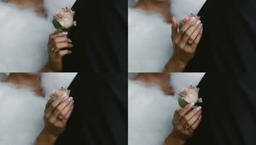在婚礼当天，新郎会抚摸新娘的手，也就是婚礼花束高清在线视频素材下载